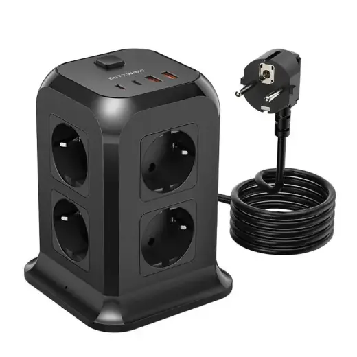 Blitzwolf BW-PC3 Power charger with 8 AC outlets, 2x USB, 2x USB-C (black)