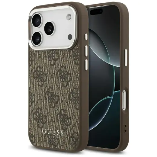 Guess 4G Classic Logo чехол с поддержкой MagSafe для телефона iPhone 17 Pro коричневый
