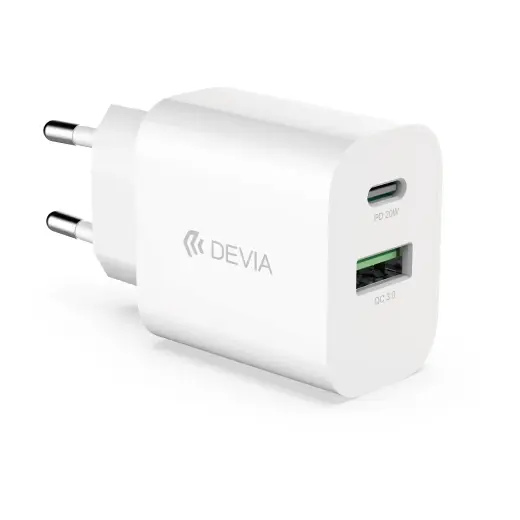 Зарядное устройство Devia Smart | 20W | PD, QC | USB-C, USB-A | белое
