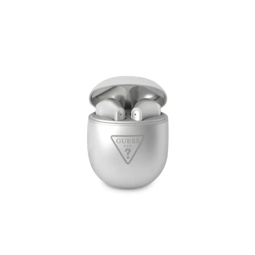 Guess GUTWST82TRS TWS Bluetooth headphones + docking station silver|silver Triangle Logo