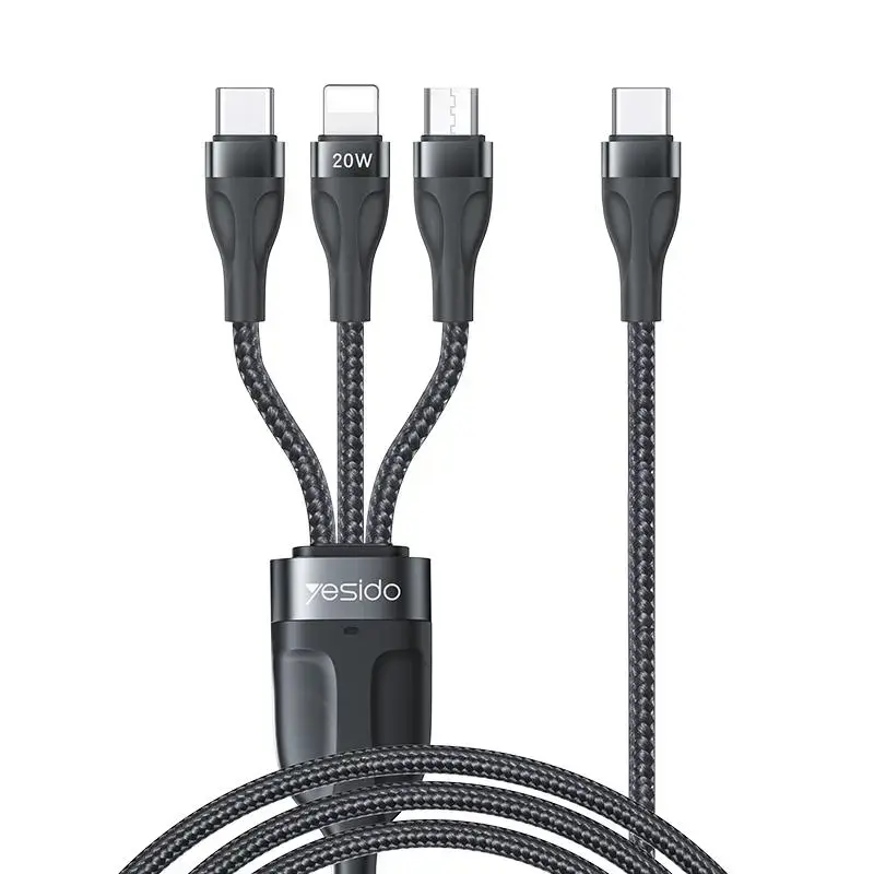 YESIDO CABLE CA89 20W TYPE-C/3IN1  1,2M 3,5A BLACK