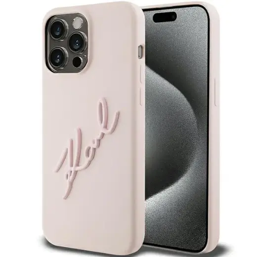 Karl Lagerfeld KLHCP15LSKSBMCP iPhone 15  Pro 6.1" różowy|pink hardcase Silicone Karl Script
