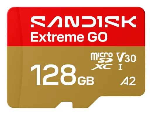 SanDisk Micro SD card Extreme GO 128GB / SDSQXGN-128G-GN6MN Gold, red