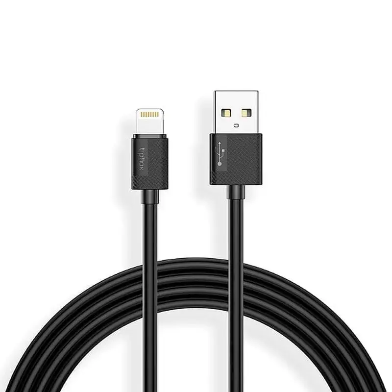 T-PHOX Nets datu pārraides un uzlādes vads | USB-A uz Lightning | 15W | 2m | melns