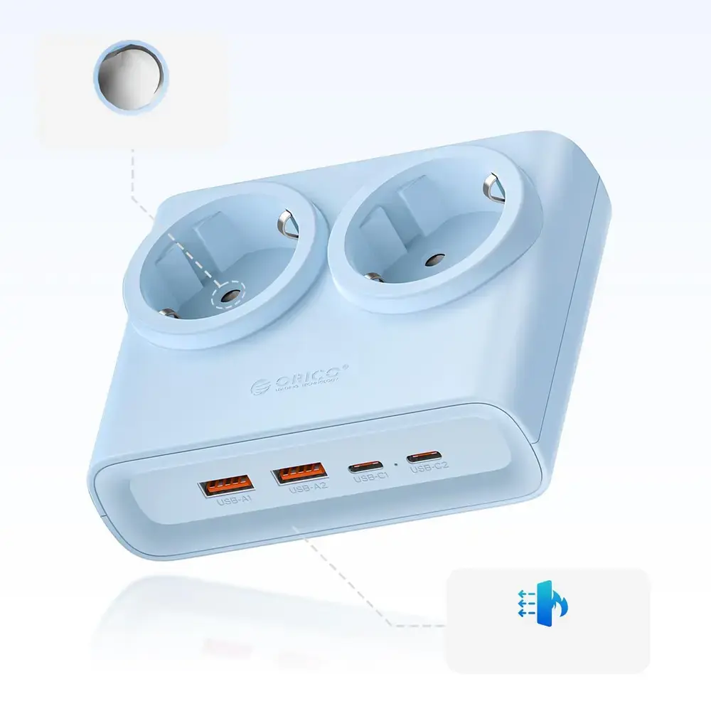 Orico PDC25 25W 6in1 Power Strip 2x AC + 2x USB-A + 2x USB-C - Blue