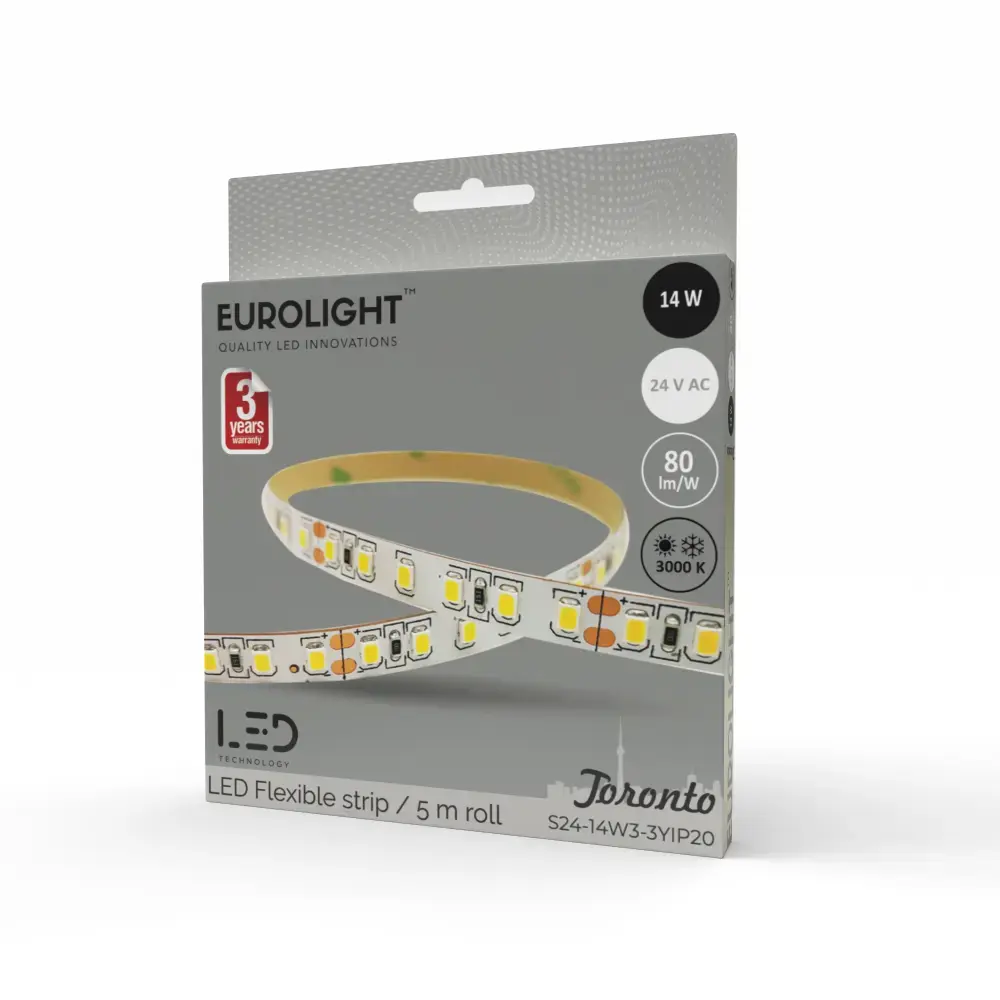 LED juosta Toronto Epistar 2835 14W 3000K IP20 96LED/m 80lm/W 5m Eurolight