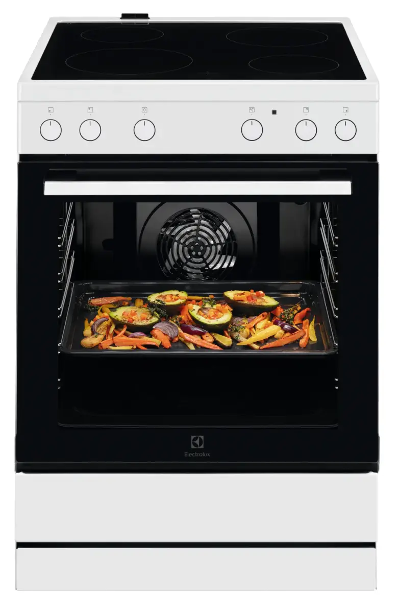 Electrolux elektriskā plīts ar elektrisko cepeškrāsni, 596 mm, balta