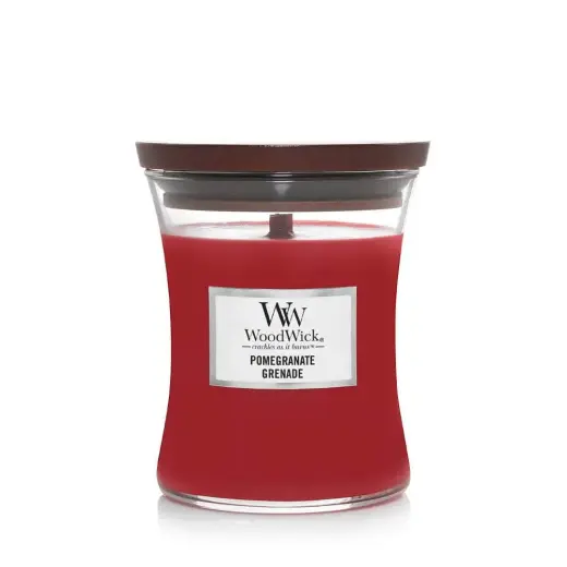Pomegranate Candle Medium Hourglass Candle WoodWick, Red, 9.9cm X 9.9cm X 11.4cm | Fruity