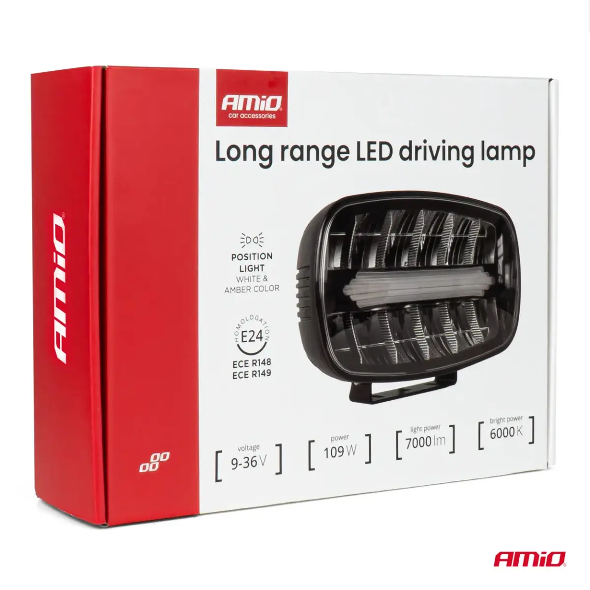 LED long-range headlamp with position light function 109W 12V 24V AMIO-04535