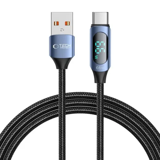 Tech-Protect UltraBoost Cable with LED Display USB-C | USB-A 66W 6A 2m - Blue