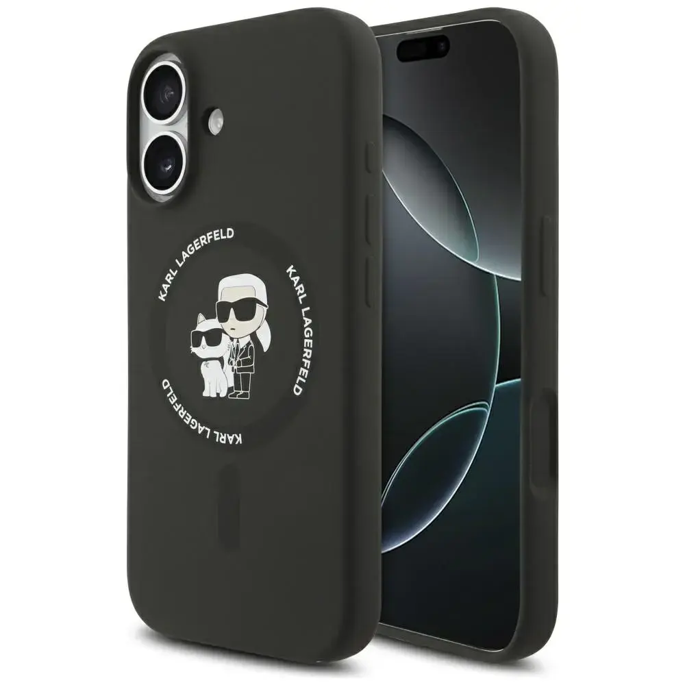 Karl Lagerfeld Liquid Silicone Karl and Choupette MagSafe Case for iPhone 17 Black