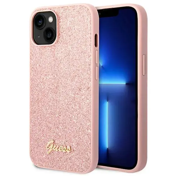 Guess Glitter Script maciņš telefonam iPhone 14 Plus | iPhone 15 Plus rozā