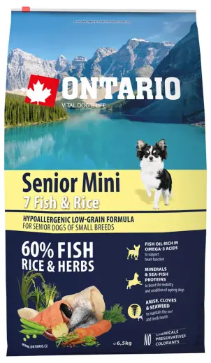 Sausa barība suņiem - Ontario Dog Senior Mini Fish and Rice, 6.5 kg