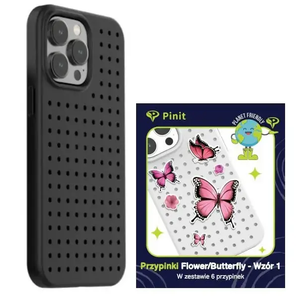 Pinit Dynamic + Flower/Butterfly Pin maciņš telefonam iPhone 14 Pro melns