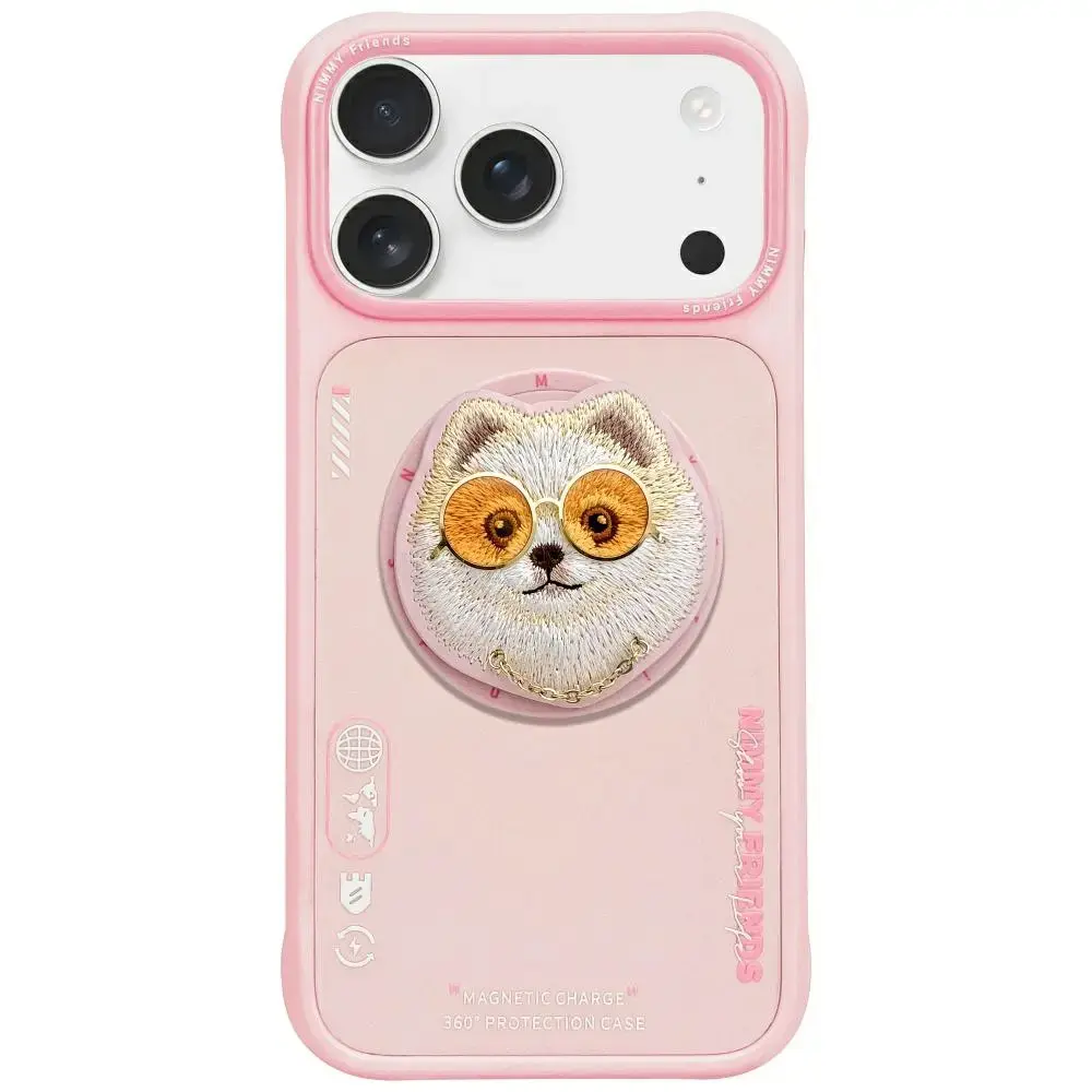 Nimmy Glasses Cool Dog phone case with MagSafe support for iPhone 17 Pro Max pink