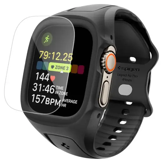 SPIGEN LIQUID AIR PRO & TEMPERED GLASS APPLE WATCH ULTRA 1 / 2 / 3 (49 MM) BLACK