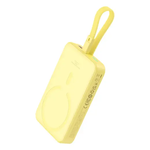 Baseus Magnetic Mini ārējais akumulators (powerbank) | 10000 mAh | 20W | USB-C, Lightning, MagSafe, Bezvadu | dzeltens