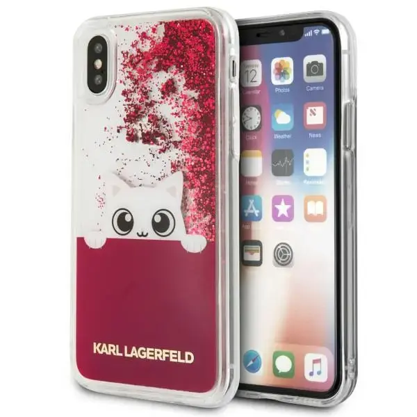 Karl Lagerfeld KLHCPXPABGFU iPhone X fushia|różowy hard case Liquid Glitter