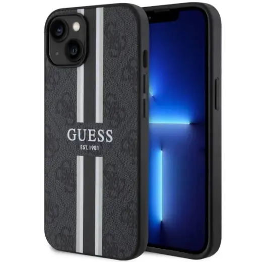 Guess GUHMP14SP4RPSK iPhone 14 | 15 | 13  6.1" czarny|black hardcase 4G Printed Stripes MagSafe