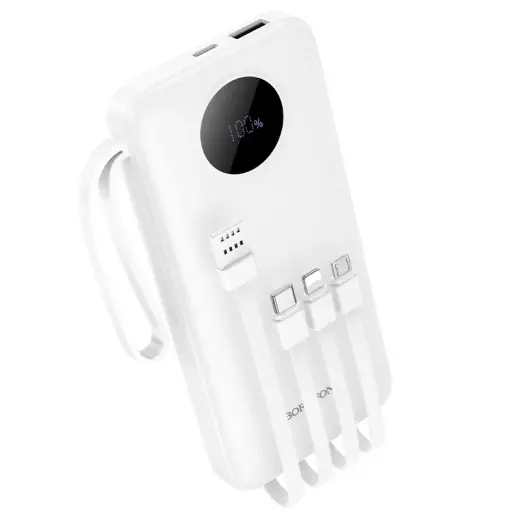 Borofone Ārējais akumulators (powerbank) 10000mAh BJ53 Power - ar Micro USB, USB, USB-C un Lightning kabeļiem balts