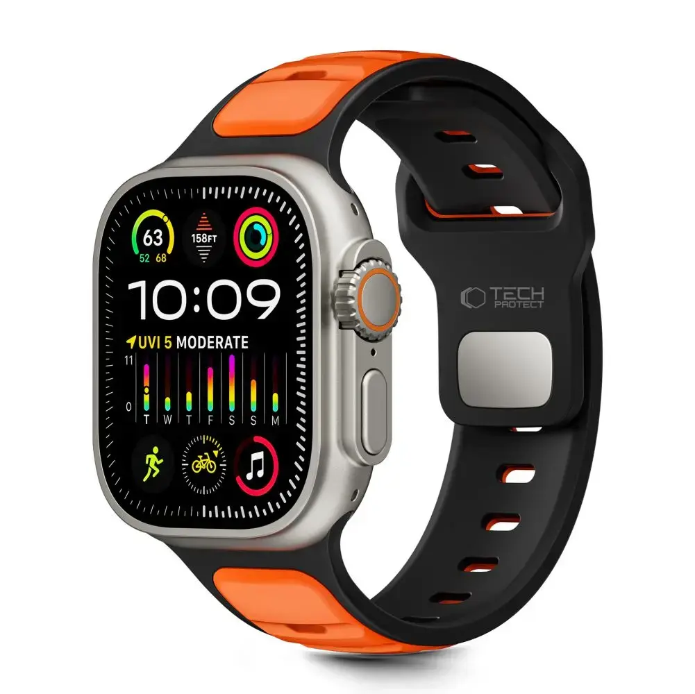 Tech-Protect Iconband Line viedpulksteņa siksniņa priekš Apple Watch 8/9/10/11/SE/Ultra (44/45/46/49 mm) | silikons | melna/oranža