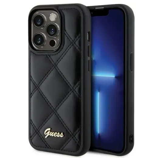 Guess Quilted Metal Logo case for iPhone 15 Pro - black