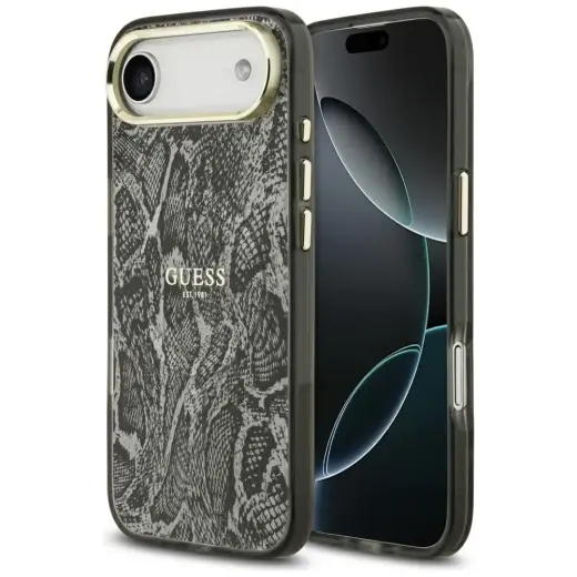 Guess Python Pattern telefoniümbris MagSafe toega iPhone 17 Air jaoks, must
