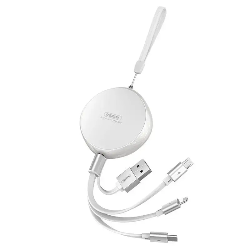 REMAX Sury flat retractable 3in1 data charging cable USB - USB Type C | Lightning | micro USB 2,1 A 1 m white (RC-185th)