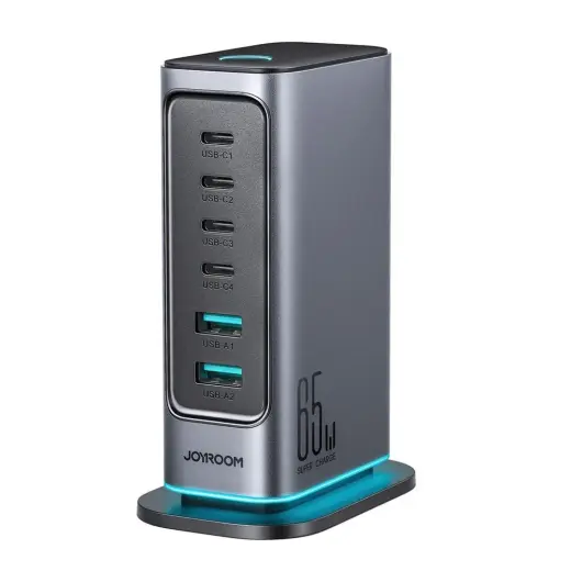 Joyroom JR-TCM02 tīkla lādētājs | 65W | GaN | USB-C, USB-A | pelēks