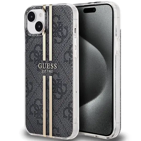 Guess GUHCP15MH4PSEGK iPhone 15 Plus | 14 Plus 6.7" czarny|black hardcase IML 4G Gold Stripe