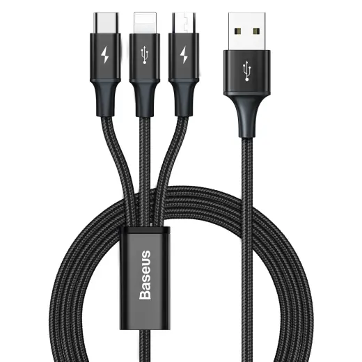 USB cable 3in1 Baseus Rapid Series, USB to micro USB | USB-C | Lightning, 3.5A, 1.2m (Black)