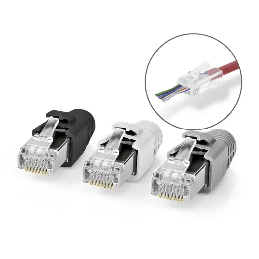 RJ45 Pass Through Connector for CAT7 FTP Solid/Stranded Cables (10 pcs)