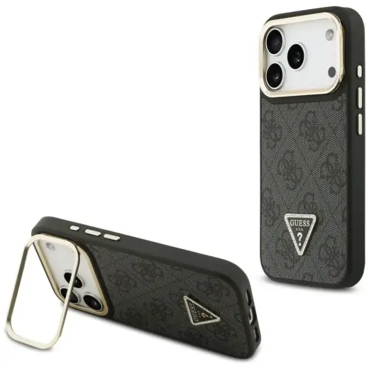 Case Guess 4G PU Triangle Logo & Stand Camera Magsafe for iPhone 17 Pro black