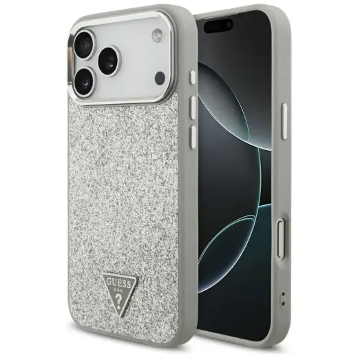 Case Guess Glitter Triangle Logo MagSafe for iPhone 17 Pro Max silver