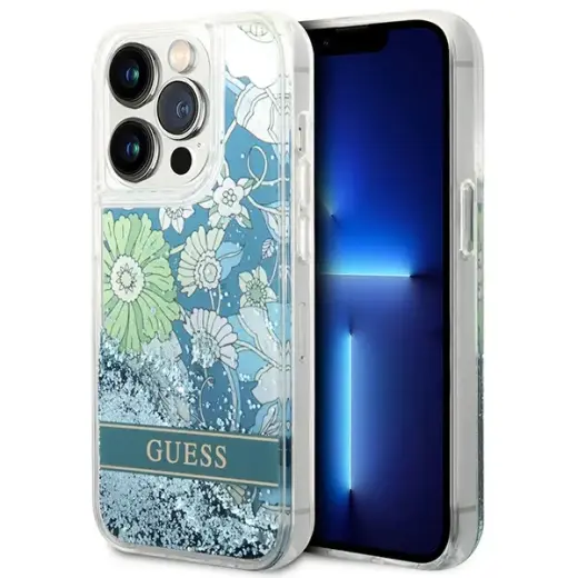 Guess GUHCP14XLFLSN iPhone 14 Pro Max 6,7" zielony|green hardcase Flower Liquid Glitter