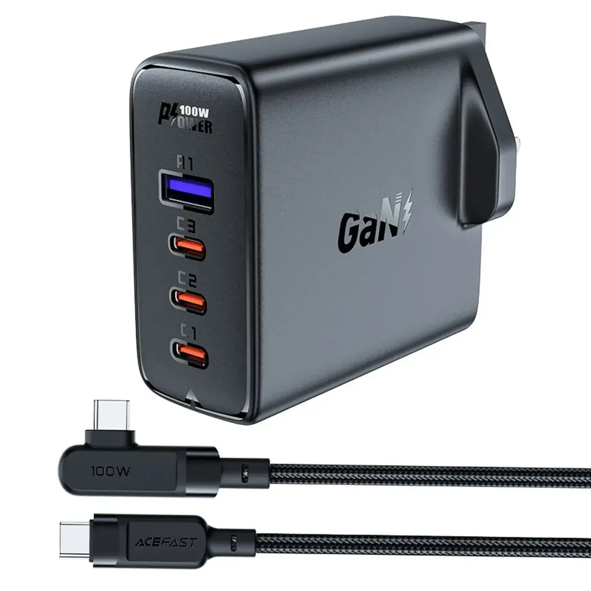 Acefast travel charger | 100W | GaN, Power Delivery | USB-C, USB-A | white, black