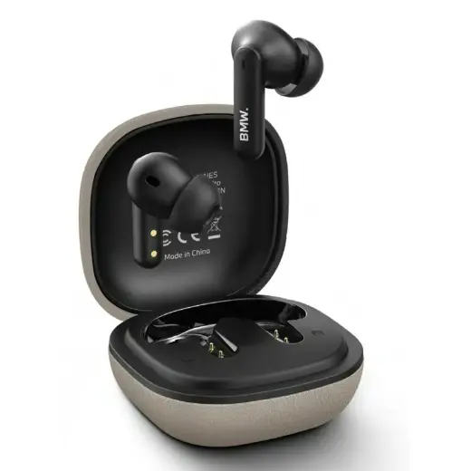 Headphones Bluetooth TWS BMW Leather      Metal Logo ENC taupe