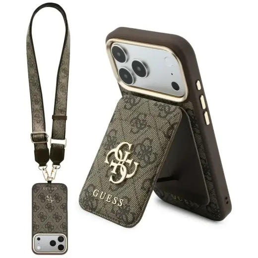 Case Guess 4G with wallet nad lanyard       Magsafe for iPhone 18 Pro Max / 17 Pro Max brown
