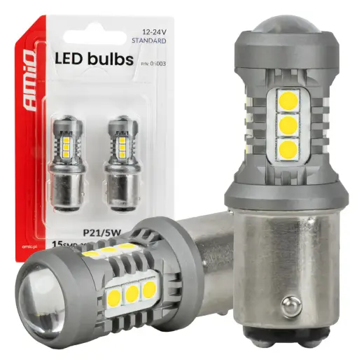 LED bulbs STANDARD BAY15D P21/5W 3030 15SMD White 12/24V AMIO-05003