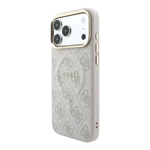 Guess PU Leather 4G Gold Frame Embossed MagSafe Case for iPhone 18 Pro Pink