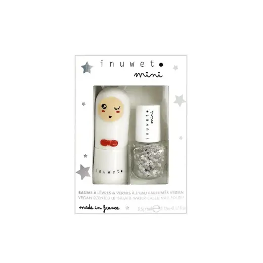 Set Inuwet: Bunny Sweety, Hydrating & Conditioning, Lip Balm, Pearly White, 3.5 g + Inuwet, Glitter, Nail Polish, Silver Dreamer, 5 ml *Miniature