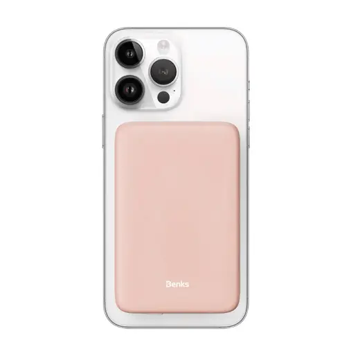 Benks Ārējais akumulators (powerbank) 10000mAh MP07 - USB + USB-C - magnētisks ar indukcijas uzlādi rozā