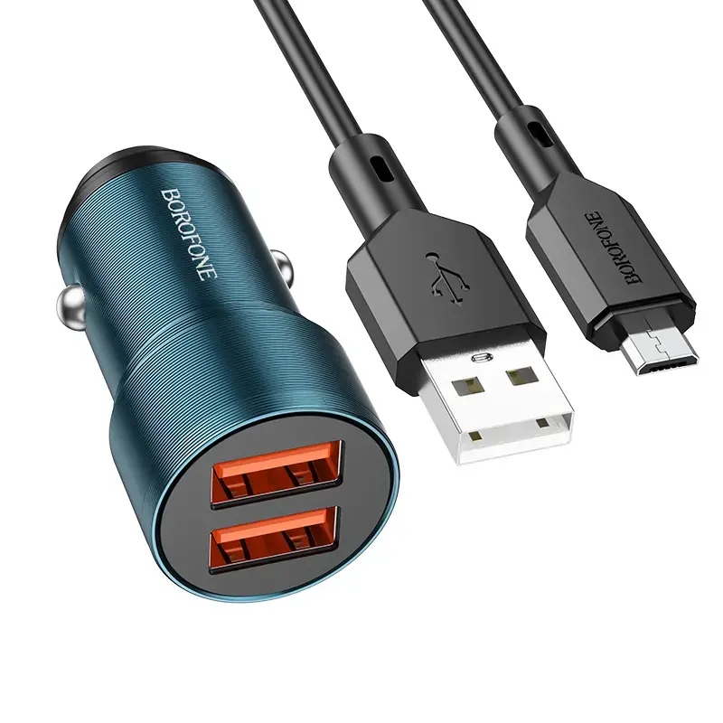 Borofone BZ19 Wisdom car charger | 18W | QC | USB-A | with USB to Micro USB cable included | blue