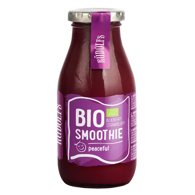 Smūtijs RŪDOLFS BIO melleņu, zemeņu ar Čia sēklām "Labsajūtai", 260ml (DEP)