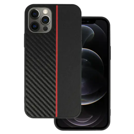 Tel Protect CARBON telefono dėklas iPhone 12 Pro Max juodas raudonas