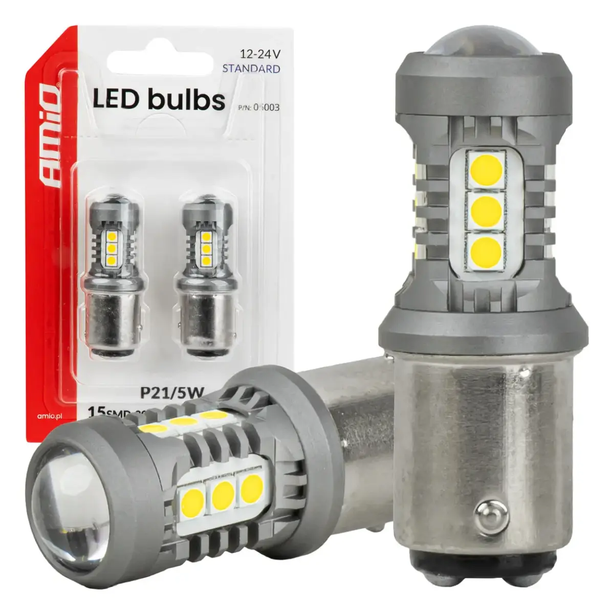 LED bulbs STANDARD BAY15D P21/5W 3030 15SMD White 12/24V AMIO-05003