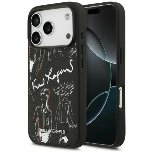 Karl Lagerfeld Grained Pattern & Logo maciņš ar MagSafe atbalstu telefonam iPhone 17 Pro melns
