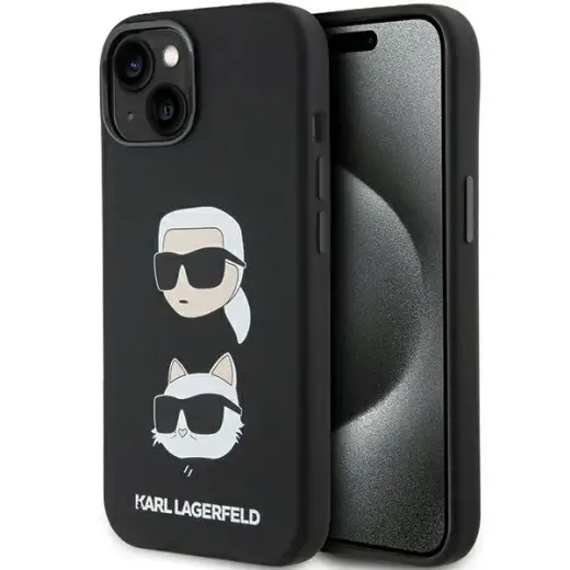 Karl Lagerfeld Silicone Karl&Choupette Head maciņš telefonam iPhone 15 | iPhone 14 | iPhone 13 melns