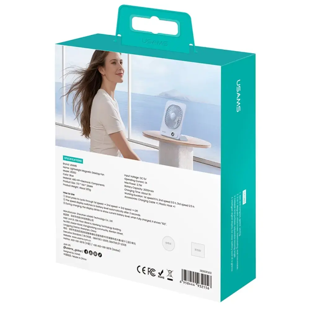 Lightweight Magnetic Desktop Fan USAMS   blue