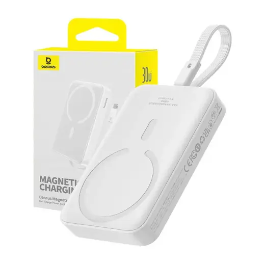 Baseus Magnetic Mini ārējais akumulators (powerbank) | 10000 mAh | 30W | USB-C, MagSafe | balts